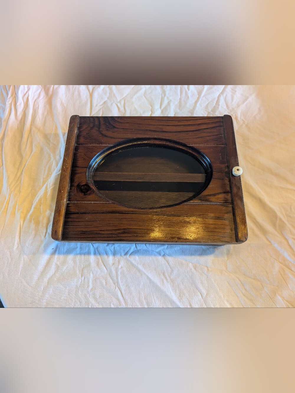 2/60$ Classic Wooden spice Display Box with Oval Glass Top - Brown